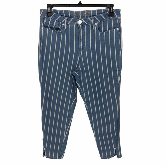 Seven7 Denim - Seven7 Jeans Size 16 Womens Mid Rise Hollywood Skinny Railroad Stripe Blue Crop